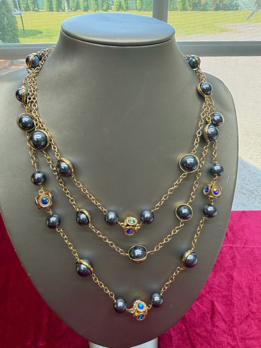 Coldwater Creek Gold Tone Beaded Station Necklace